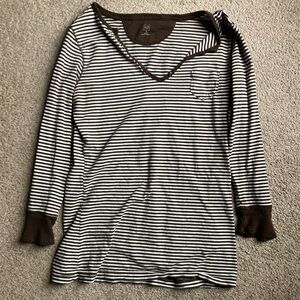 Gap Brown and White Striped V-Neck Top